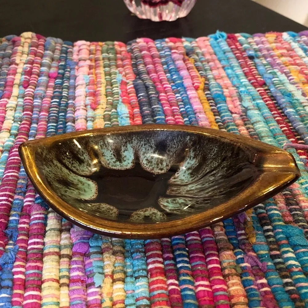 Vintage MCM‎ Brown & Blue Glazed Ashtray